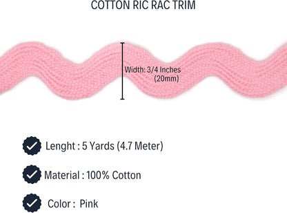 100% Cotton Pink Striped Ric Rac Trim - 5 Yards - Classic Retro Wedding Decor