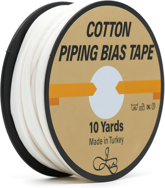 Piping Trim Bias Tape with Cord - 10 Yards - 65+ Colors - 1/2 Inch Decorative Sewing Trim for Upholstery Cushions Home Décor Crafting Clothing - Durable Cotton - Antique White ID61