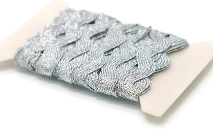 Glitter RIC Rac Trim - 5/8 Inch (15mm) - 5 Yards - Silver Wave Bending Fringe Trim Glitter Lace Ribbon RIC Rac Trim for Sewing Clothes Gift Wrapping Home Party Decoration GL0205