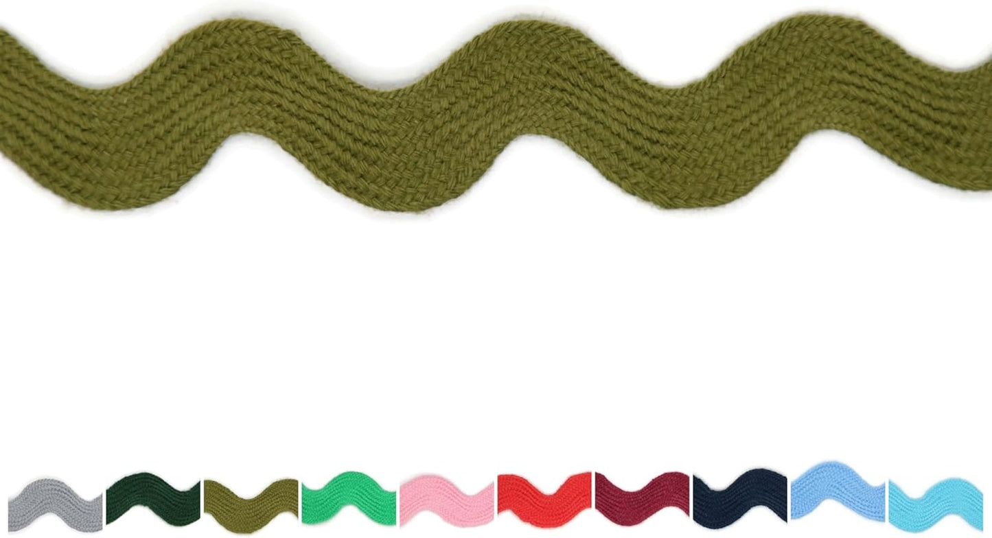 Cotton RIC Rac Trim - 3/4 Inch - 5 Yards - Sage Green Wave Bending Fringe Trim Cotton Lace Ribbon RIC Rac Trim for Sewing Clothes Gift Wrapping Home Party Decoration CTR02055