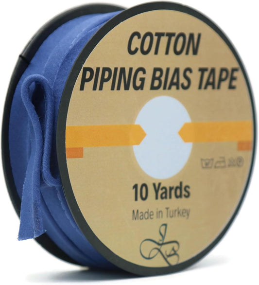 Piping Trim Bias Tape with Cord - 10 Yards - 65+ Colors - 1/2 Inch Decorative Sewing Trim for Upholstery Cushions Home Décor Crafting Clothing - Durable Cotton - Night Blue ID43