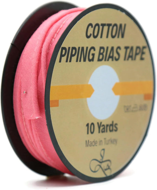Piping Trim Bias Tape with Cord - 10 Yards - 65+ Colors - 1/2 Inch Decorative Sewing Trim for Upholstery Cushions Home Décor Crafting Clothing - Durable Cotton - Flamingo ID50