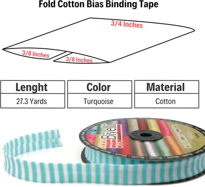 Cotton Fold Bias Binding Tape - 3/4 Inches (20mm) Wide - 27 Yards - Plaid Single Fold Cotton Fold Bias Binding Tape for Sewing Clothing DIY Turquoise F9