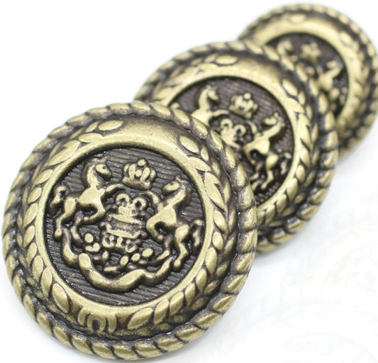 Bronze Metal Shank Buttons - 12 Pcs - 3 Size Options - The Horse of Kingdom Round Metal Shank Buttons for Men Women Blazer Coat Uniform Shirt Suit and Jacket Sewing Craft DIY N16803