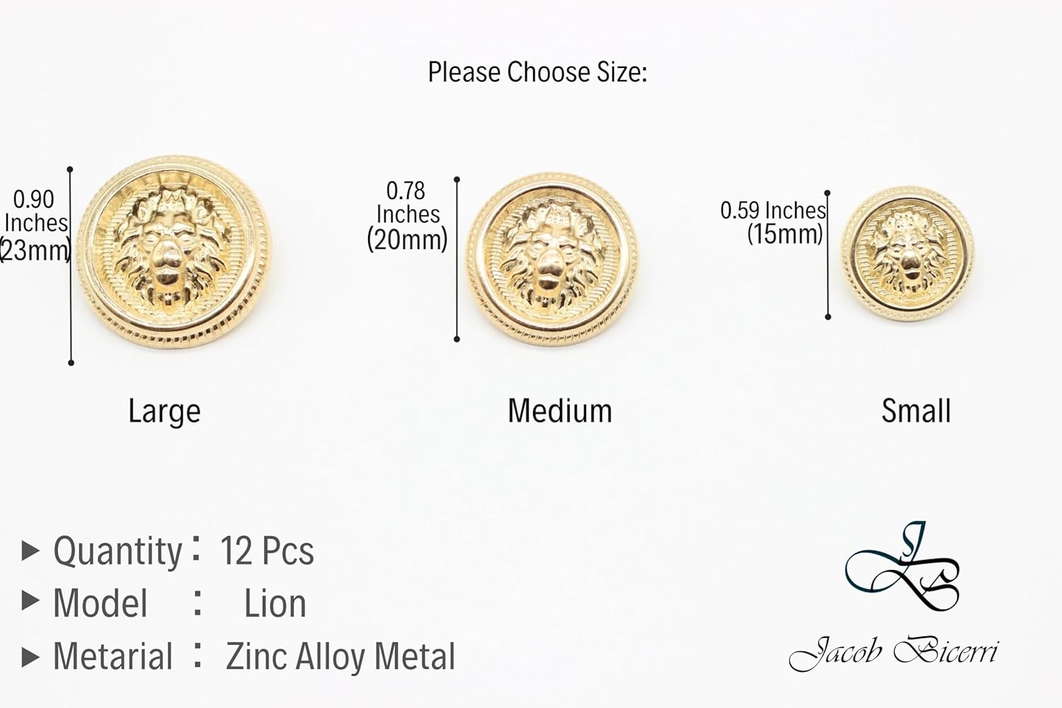 Lion Gold Metal Shank Buttons - 12 Pcs - 3 Size Options - Luxury Crown Round Wave Metal Shank Buttons for Men Women Blazer Coat Uniform Shirt Suit and Jacket Sewing Craft DIY BL7832…