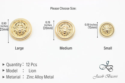 Lion Gold Metal Shank Buttons - 12 Pcs - 3 Size Options - Luxury Crown Round Wave Metal Shank Buttons for Men Women Blazer Coat Uniform Shirt Suit and Jacket Sewing Craft DIY BL7832…