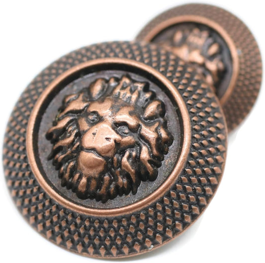 Antique Copper Metal Shank Buttons - 12 Pcs - 2 Size Options - Lion Round Metal Shank Buttons Vintage for Men Women Blazer Coat Uniform Shirt Suit and Jacket Sewing Craft DIY N19602