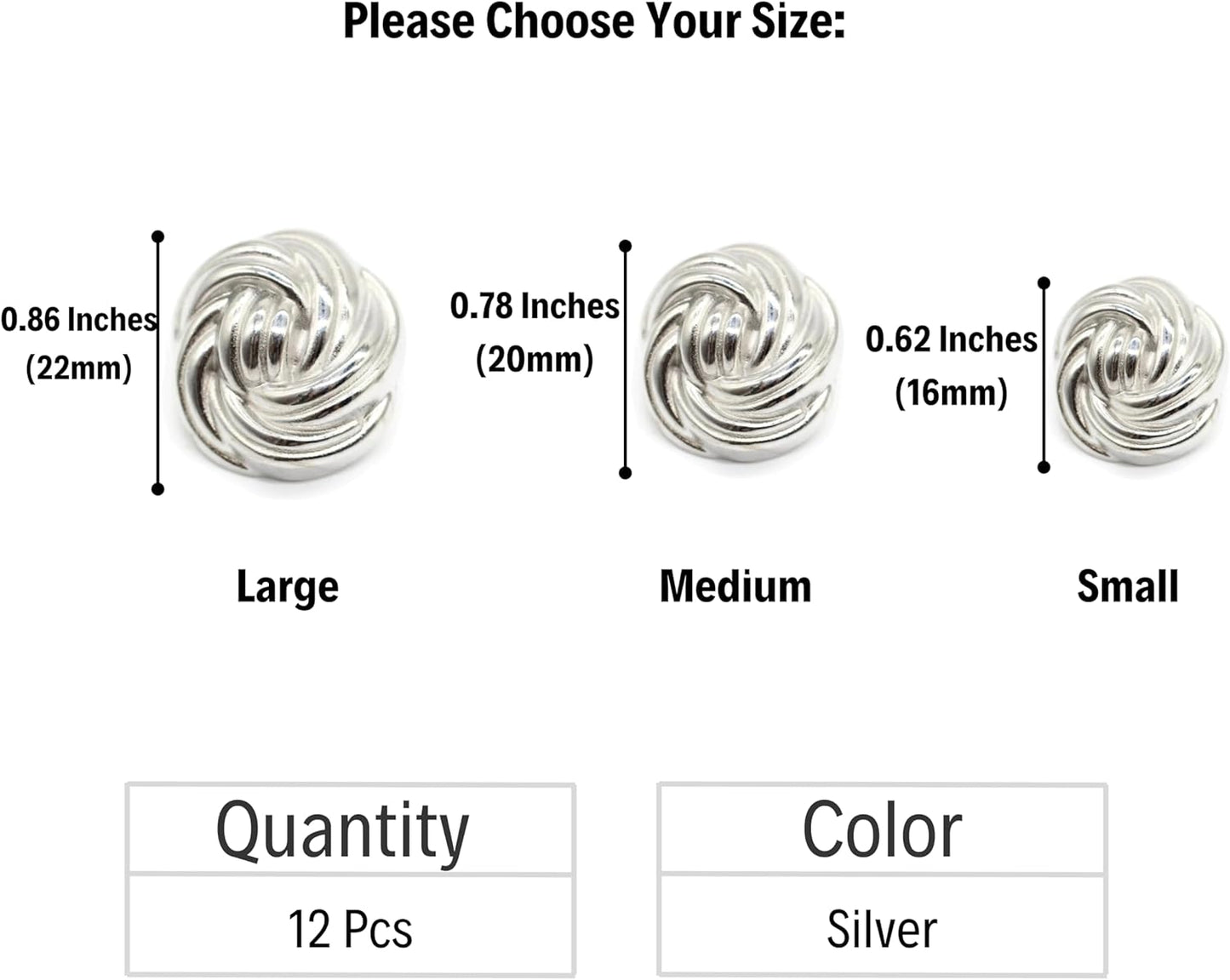 Floral Silver Metal Shank Buttons - 12 Pcs - 3 Size Options - Luxury Floral Round Wave Metal Shank Buttons for Men Women Blazer Coat Uniform Shirt Suit and Jacket Sewing Craft DIY FLR9323