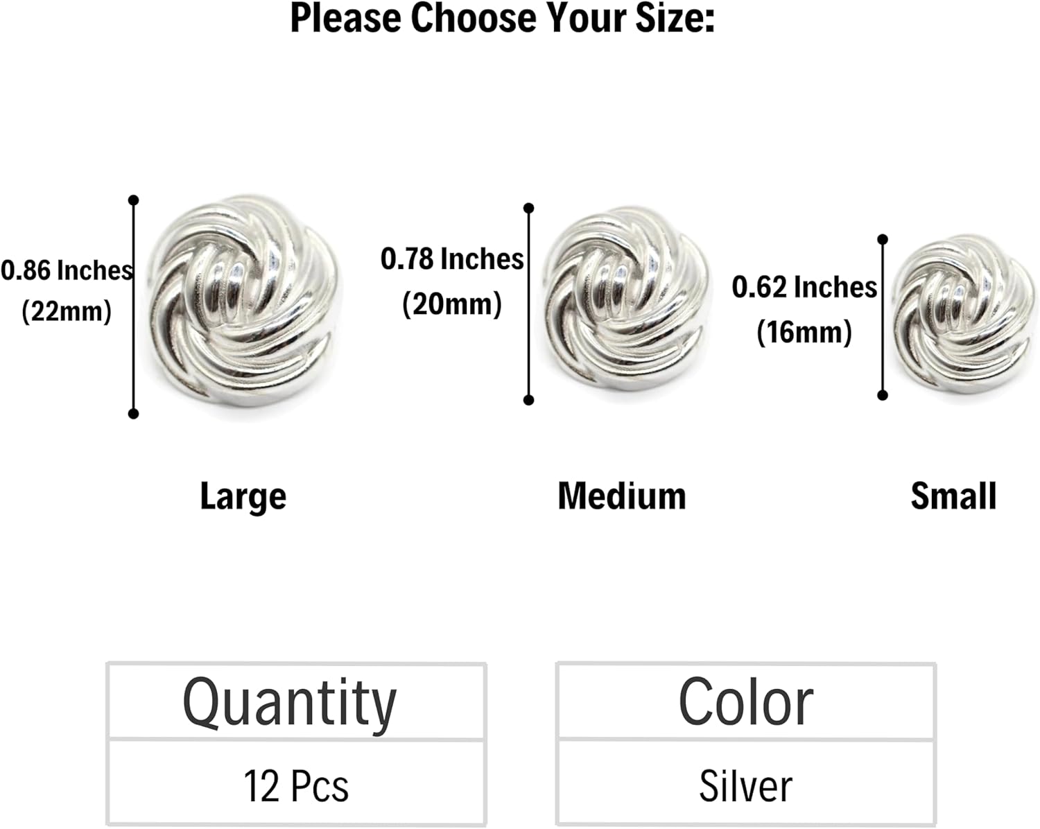 Floral Silver Metal Shank Buttons - 12 Pcs - 3 Size Options - Luxury Floral Round Wave Metal Shank Buttons for Men Women Blazer Coat Uniform Shirt Suit and Jacket Sewing Craft DIY FLR9323
