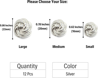 Floral Silver Metal Shank Buttons - 12 Pcs - 3 Size Options - Luxury Floral Round Wave Metal Shank Buttons for Men Women Blazer Coat Uniform Shirt Suit and Jacket Sewing Craft DIY FLR9323