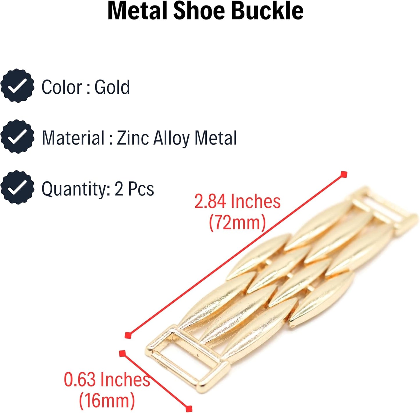 Metal Shoe Buckle - 2.8 Inch (72mm) - 2 Pcs - Gold Metal Shoe Buckle Shoelace Clips Metal Hinged Equestrian Buckles For Craft & Sewing Project BG0702