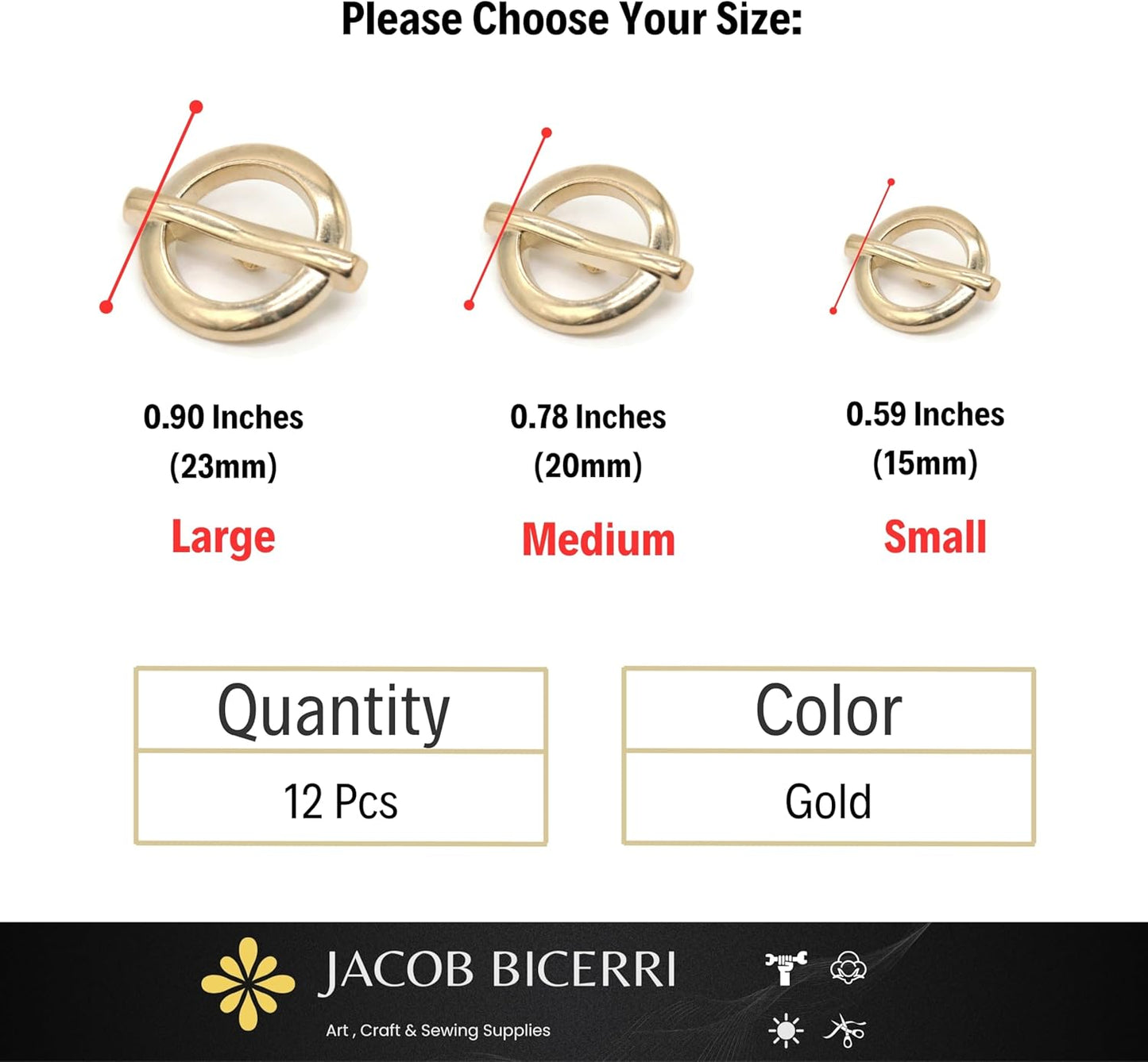 Gold Metal Shank Buttons - 12 Pcs - 3 Size Options - Flat Round Metal Gold Shank Buttons for Men Women Blazer Coat Uniform Shirt Suit and Jacket Sewing Craft DIY N15202