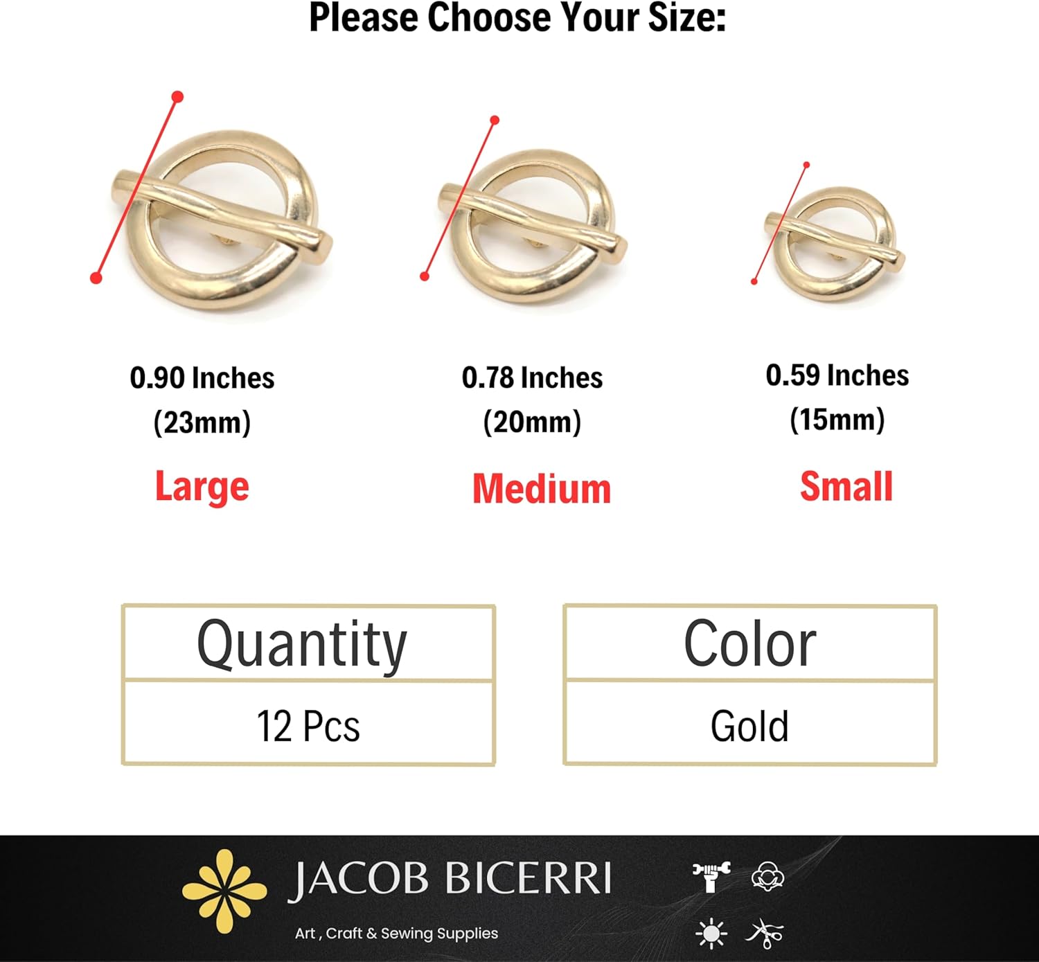 Gold Metal Shank Buttons - 12 Pcs - 3 Size Options - Flat Round Metal Gold Shank Buttons for Men Women Blazer Coat Uniform Shirt Suit and Jacket Sewing Craft DIY N15202