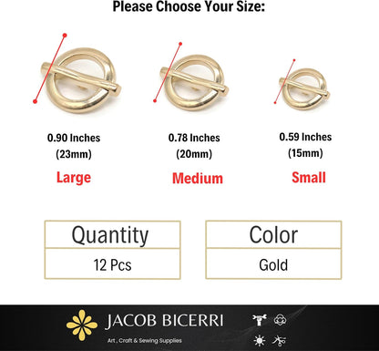 Gold Metal Shank Buttons - 12 Pcs - 3 Size Options - Flat Round Metal Gold Shank Buttons for Men Women Blazer Coat Uniform Shirt Suit and Jacket Sewing Craft DIY N15202