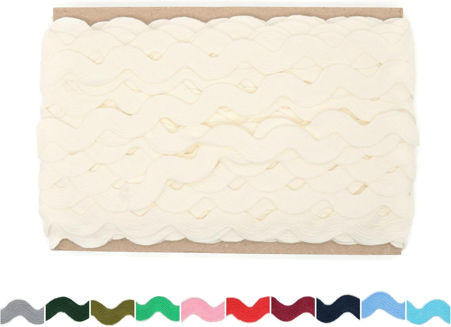 Cotton RIC Rac Trim - 3/4 Inch - 5 Yards - Wave Bending Fringe Lace Ribbon for Sewing Clothes, Gift Wrapping, Home Party Decoration CTR02145