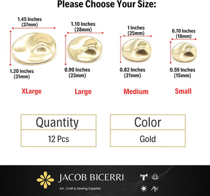 Gold Metal Shank Buttons - 12 Pcs - 4 Size Options - Luxury Wrinkle Irreguler Wave Metal Shank Buttons for Men Women Blazer Coat Uniform Shirt Suit and Jacket Sewing Craft DIY G2232