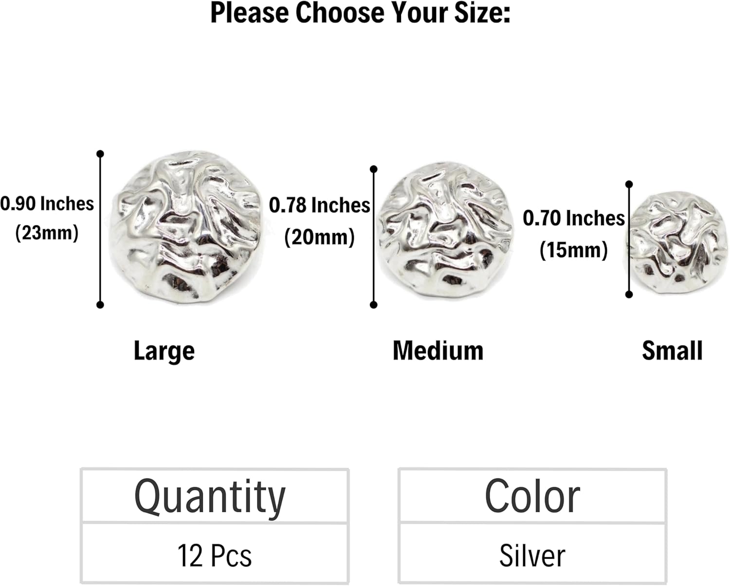 Wrinkle Silver Metal Shank Buttons - 12 Pcs - 3 Size Options - Luxury Wrinkle Round Wave Metal Shank Buttons for Men Women Blazer Coat Uniform Shirt Suit and Jacket Sewing Craft DIY N2601