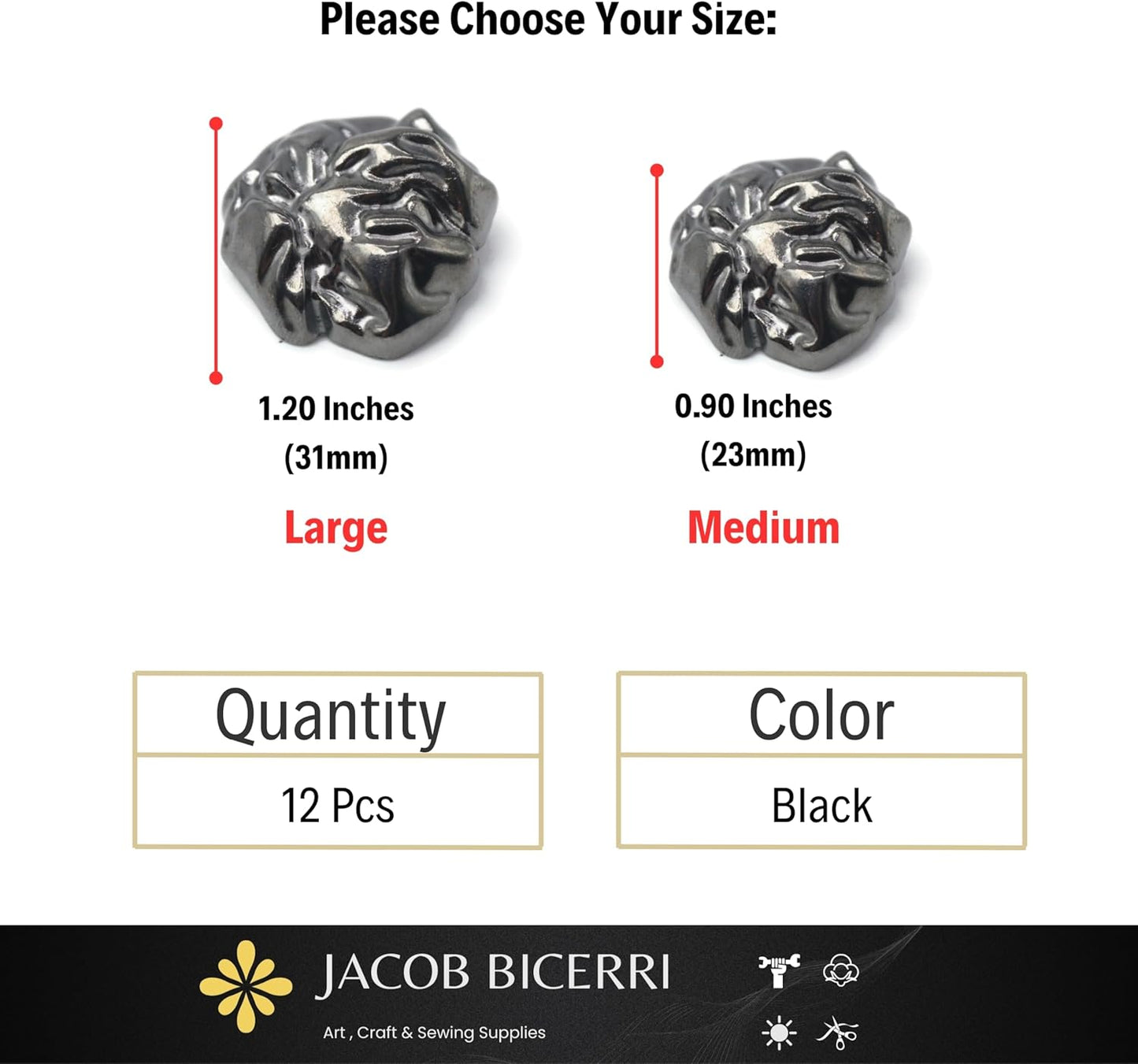 Black Metal Shank Buttons - 12 Pcs - 2 Size Options - Wrinkle Irregular Metal Shank Buttons or Men Women Blazer Coat Uniform Shirt Suit and Jacket Sewing Craft DIY EM0302