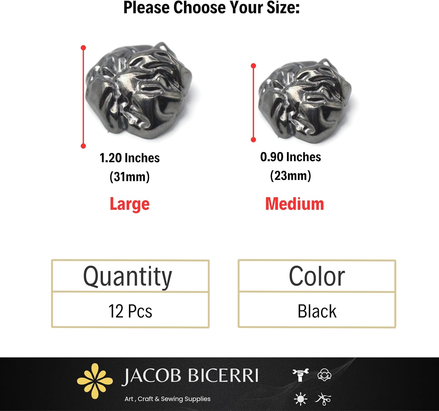 Black Metal Shank Buttons - 12 Pcs - 2 Size Options - Wrinkle Irregular Metal Shank Buttons or Men Women Blazer Coat Uniform Shirt Suit and Jacket Sewing Craft DIY EM0302