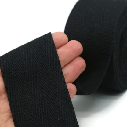 Cotton Twill Tape 2" & 1.5" & 1" - 10 Yards - 50+ Colors -%100 Natural Cotton 1 Inch 1.5 Inch 2 Inch Herringbone Bias Binding Cotton Tape Trim for Sewing Wrapping Craft DIY Black 10515