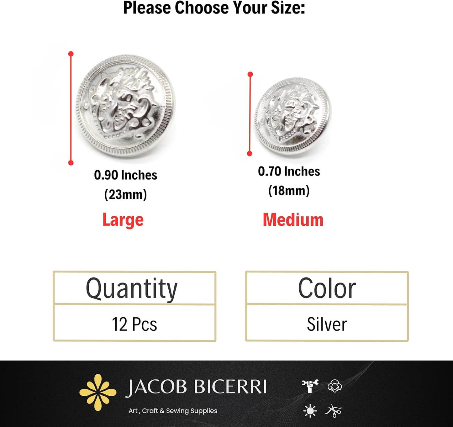 Flat Silver Metal Shank Buttons - 12 Pcs - 2 Size Options - Luxury Round Wave Metal Shank Buttons for Men Women Blazer Coat Uniform Shirt Suit and Jacket Sewing Craft DIY N9901