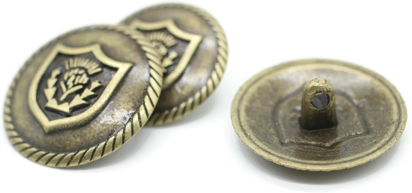 Bronze Metal Shank Buttons - 12 Pcs - 3 Size Options - Floral Round Metal Shank Buttons for Men Women Blazer Coat Uniform Shirt Suit and Jacket Sewing Craft DIY N18803
