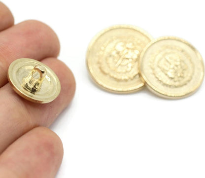 Gold Metal Shank Buttons - 12 Pcs - 3 Size Options - Twin Lion of Kingdom Round Metal Shank Buttons for Men Women Blazer Coat Uniform Shirt Suit and Jacket Sewing Craft DIY N4603