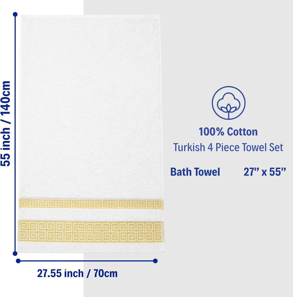 4-Piece Greek Key Bath Towel Set — White