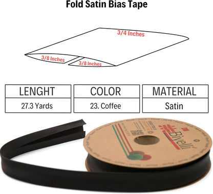 Fold Satin Bias Tape - 99+ Colors - 3/4 Inches Wide - 27 Yards - Fold Satin Binding Bias Ribbon Fabric Piping Bias Binding Tape for Sewing Clothing DIY (23. Coffee) BYS23