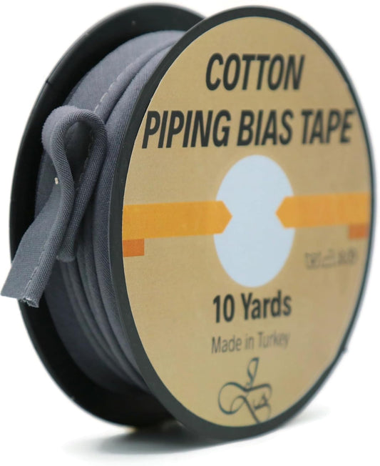 Piping Trim Bias Tape with Cord - 10 Yards - 65+ Colors - 1/2 Inch Decorative Sewing Trim for Upholstery Cushions Home Décor Crafting Clothing - Durable Cotton - Pewter Gray ID67