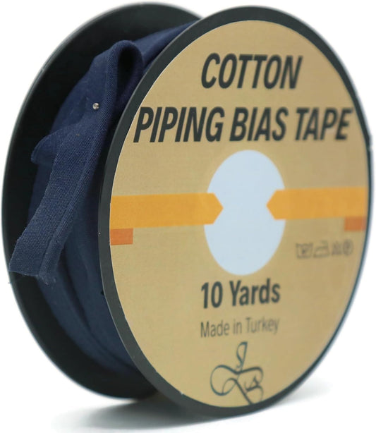 Piping Trim Bias Tape with Cord - 10 Yards - 65+ Colors - 1/2 Inch Decorative Sewing Trim for Upholstery Cushions Home Décor Crafting Clothing - Durable Cotton - Off Black ID11