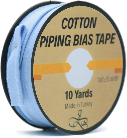 Piping Trim Bias Tape with Cord - 10 Yards - 65+ Colors - 1/2 Inch Decorative Sewing Trim for Upholstery Cushions Home Décor Crafting Clothing - Durable Cotton - Aegean Blue ID07