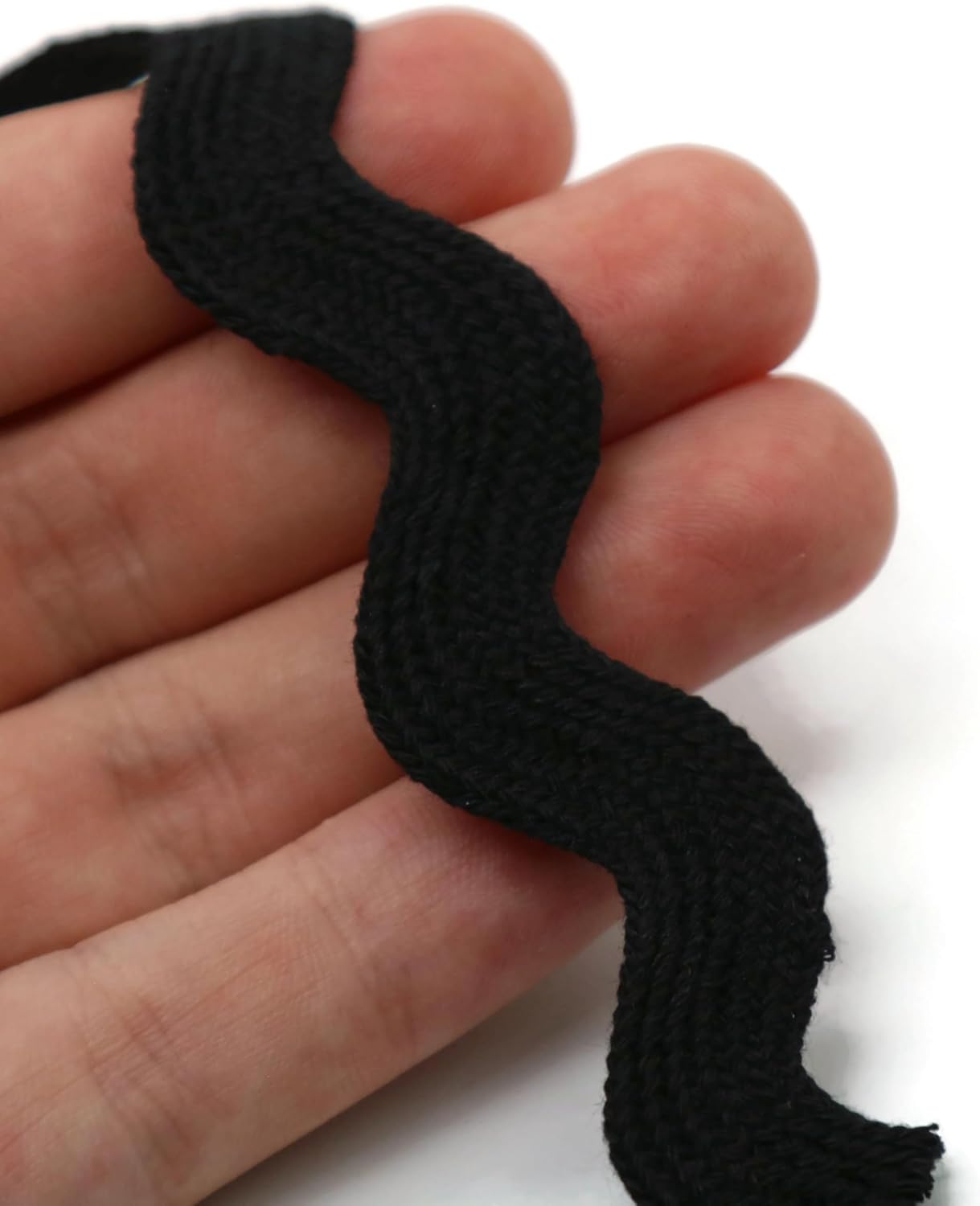 Cotton RIC Rac Trim - 3/4 Inch - 27 Yards - Wave Bending Fringe Trim Cotton Lace Ribbon RIC Rac Trim for Sewing Clothes Gift Wrapping Home Party Decoration CTR0210, Black