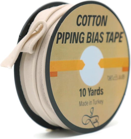 Piping Trim Bias Tape with Cord - 10 Yards - 65+ Colors - 1/2 Inch Decorative Sewing Trim for Upholstery Cushions Home Décor Crafting Clothing - Durable Cotton - Sand ID56