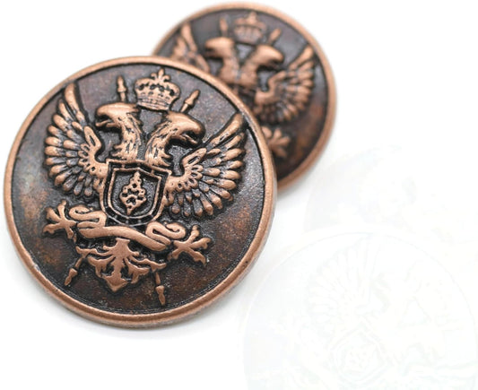Antique Copper Metal Shank Buttons - 12 Pcs - 3 Size Options - Twin Eagle States Round Metal Shank Buttons Vintage for Men Women Blazer Coat Uniform Shirt Suit and Jacket Sewing Craft DIY N20103