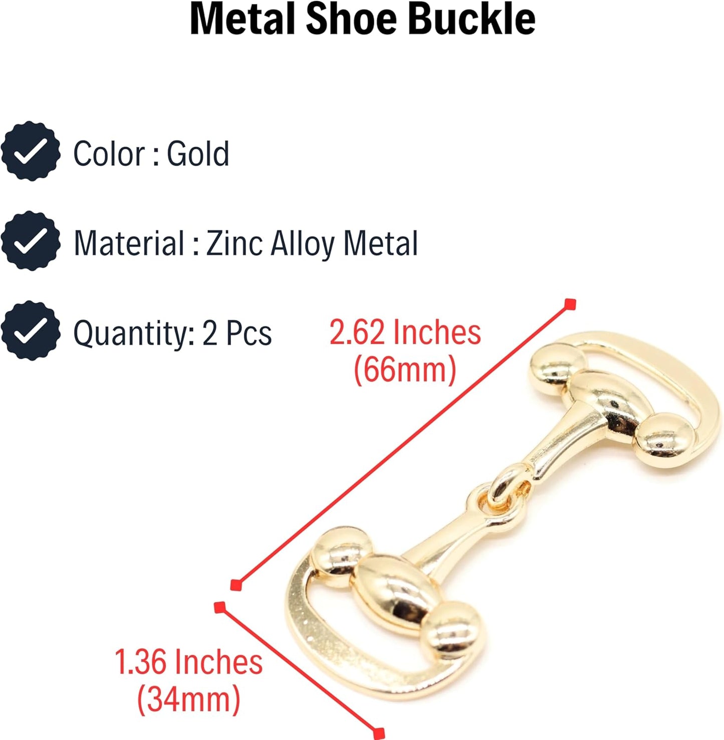 Shoe Buckle - 2.6 Inch (66mm) - 2 Pcs - Gold Metal Shoe Buckle Shoelace Clips Metal Hinged Equestrian Buckles For Craft & Sewing Project BG2502
