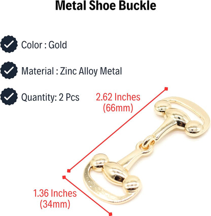 Shoe Buckle - 2.6 Inch (66mm) - 2 Pcs - Gold Metal Shoe Buckle Shoelace Clips Metal Hinged Equestrian Buckles For Craft & Sewing Project BG2502