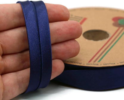 Fold Satin Bias Tape - 99+ Colors - 3/4 Inches Wide - 27 Yards - Fold Satin Binding Bias Ribbon Fabric Piping Bias Binding Tape for Sewing Clothing DIY (21. Night Blue) BYS21
