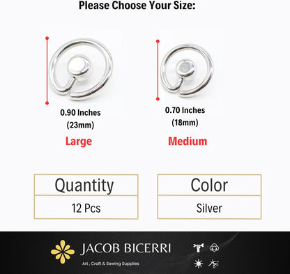 Flat Silver Metal Shank Buttons - 12 Pcs - 2 Size Options - Luxury Flat Round Wave Metal Shank Buttons for Men Women Blazer Coat Uniform Shirt Suit and Jacket Sewing Craft DIY N8901