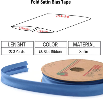 Fold Satin Bias Tape - 99+ Colors - 3/4 Inches Wide - 27 Yards - Fold Satin Binding Bias Ribbon Fabric Piping Bias Binding Tape for Sewing Clothing DIY BYS78