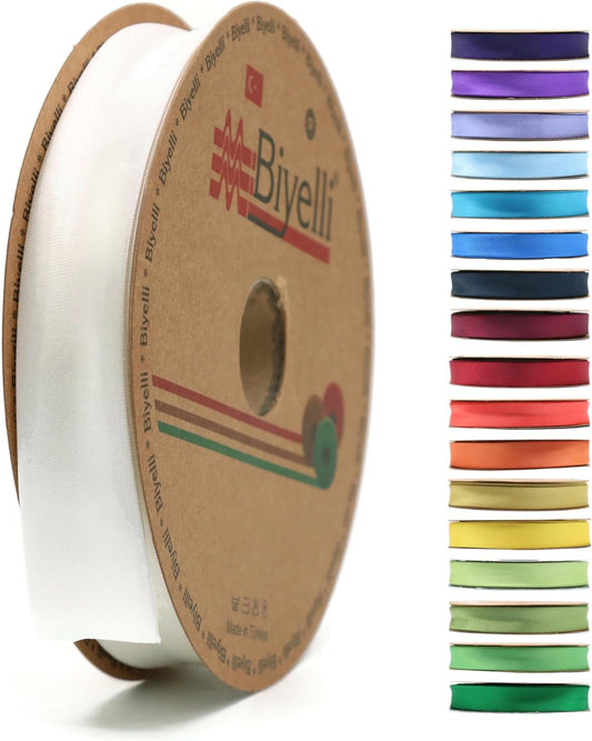 Fold Satin Bias Tape - 99+ Colors - 3/4 Inches Wide - 27 Yards - Fold Satin Binding Bias Ribbon Fabric Piping Bias Binding Tape for Sewing Clothing DIY (02. Swan White) BYS02