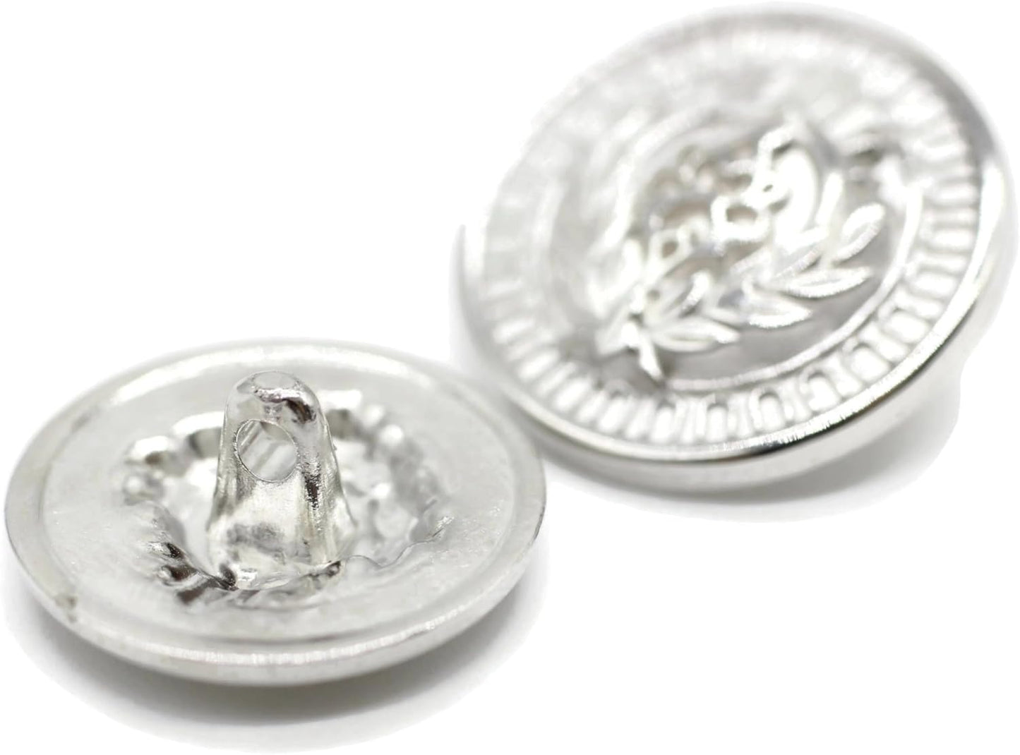 Silver Metal Shank Buttons - 12 Pcs - 3 Size Options - Luxury Floral Rome Round Wave Metal Shank Buttons for Men Women Blazer Coat Uniform Shirt Suit and Jacket Sewing Craft DIY N9603