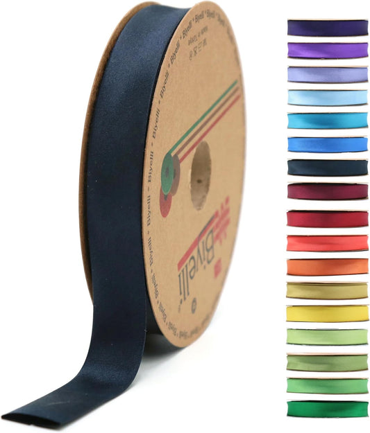 Fold Satin Bias Tape - 99+ Colors - 3/4 Inches Wide - 27 Yards - Fold Satin Binding Bias Ribbon Fabric Piping Bias Binding Tape for Sewing Clothing DIY Dark Blue BYS39