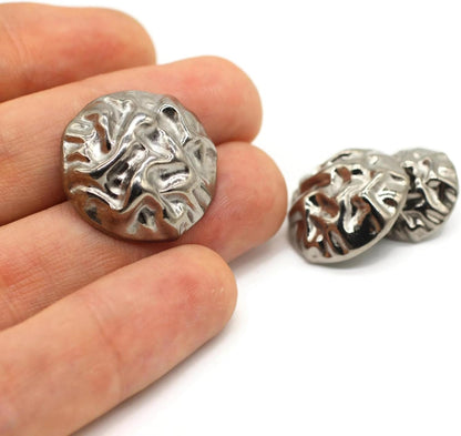 Wrinkle Black Metal Shank Buttons - 12 Pcs - 3 Size Options - Luxury Wrinkle Round Wave Metal Shank Buttons for Men Women Blazer Coat Uniform Shirt Suit and Jacket Sewing Craft DIY N2703