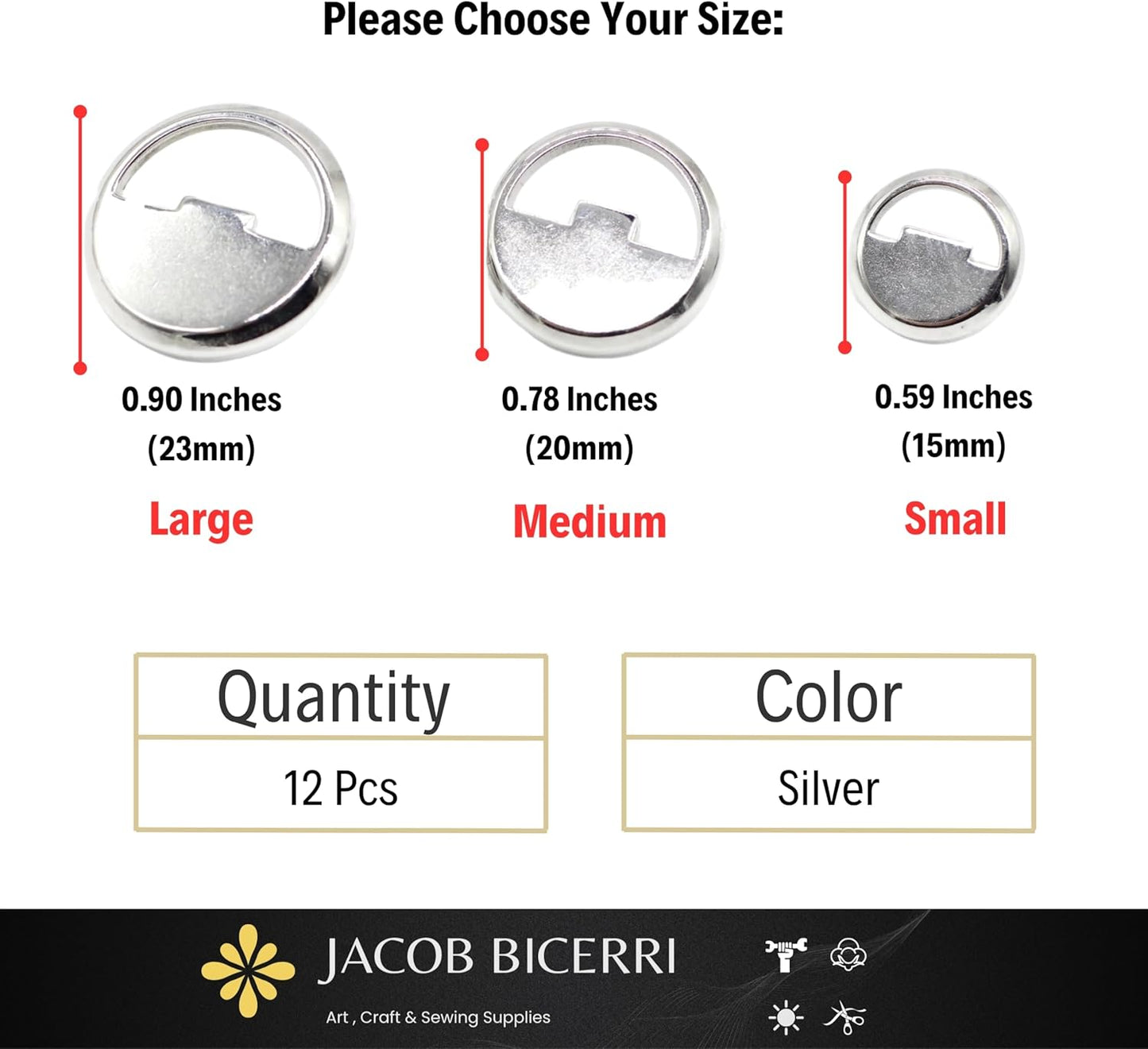 Silver Metal Shank Buttons - 12 Pcs - 3 Size Options - Luxury Flat Round Metal Shank Buttons for Men Women Blazer Coat Uniform Shirt Suit and Jacket Sewing Craft DIY N7001