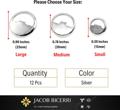 Silver Metal Shank Buttons - 12 Pcs - 3 Size Options - Luxury Flat Round Metal Shank Buttons for Men Women Blazer Coat Uniform Shirt Suit and Jacket Sewing Craft DIY N7001