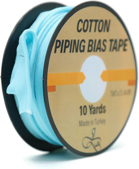 Piping Trim Bias Tape with Cord - 10 Yards - 65+ Colors - 1/2 Inch Decorative Sewing Trim for Upholstery Cushions Home Décor Crafting Clothing - Durable Cotton - Teal Blue ID49
