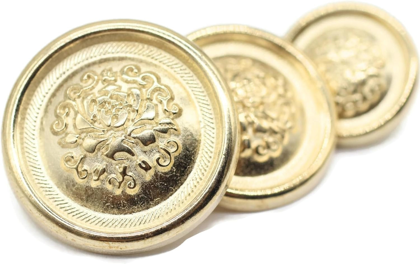 Gold Metal Shank Buttons - 12 Pcs - 3 Size Options - Floral Round Metal Shank Buttons for Men Women Blazer Coat Uniform Shirt Suit and Jacket Sewing Craft DIY N4401