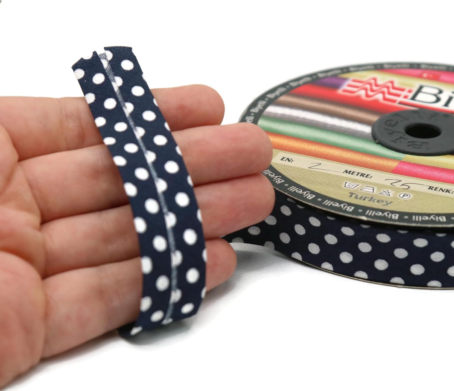 Cotton Fold Bias Binding Tape - 3/4 Inches (20mm) Wide - 27 Yards - Polka Dots Single Fold Cotton Fold Bias Binding Tape for Sewing Clothing DIY Dark Blue A19