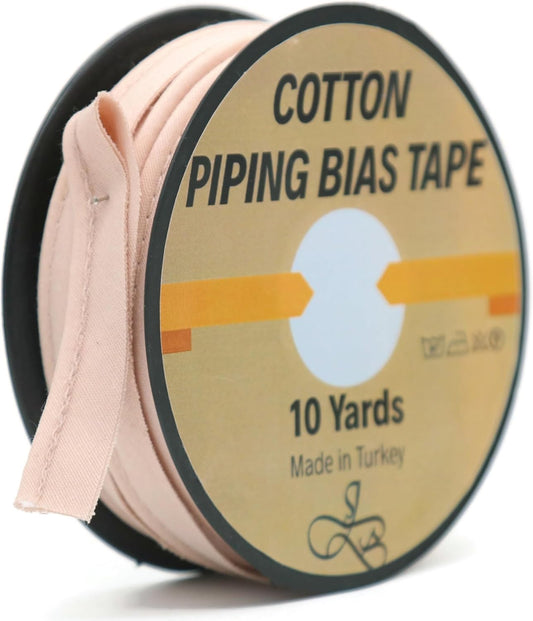 Piping Trim Bias Tape with Cord - 10 Yards - 65+ Colors - 1/2 Inch Decorative Sewing Trim for Upholstery Cushions Home Décor Crafting Clothing - Durable Cotton - Tan ID30